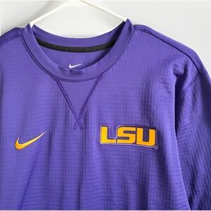Nike LSU Tigers Logo Thermal Long Sleeve Crewneck Shirt Purple Medium